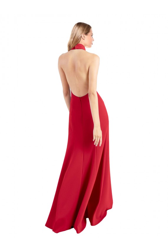 Rouge Trapèze Licou Col Haut Crêpe Stretch Longue Formelles Robes demoiselle d'honneur / Robes de soirée / Robes de bal à Vendre