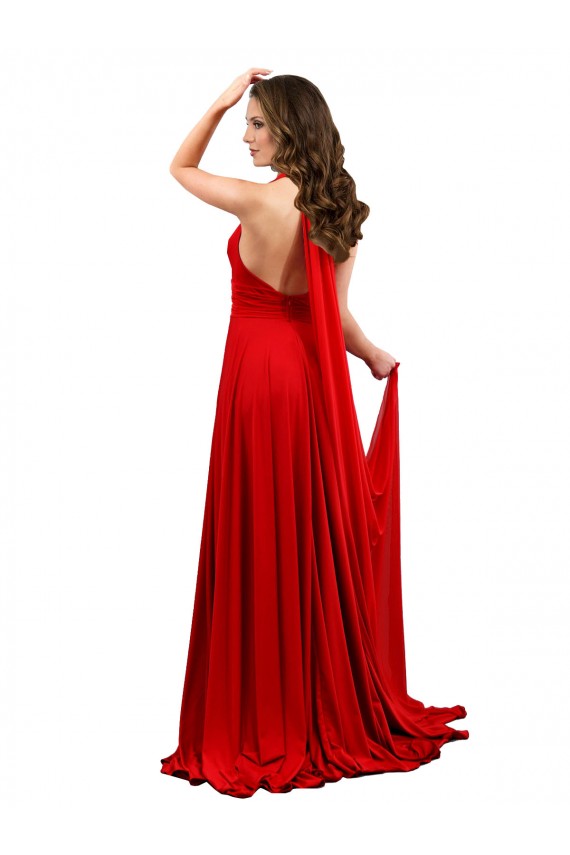 Rouge Trapèze Licou Spandex Longue Formelles Robes demoiselle d'honneur / Robes de soirée / Robes de bal à Vendre
