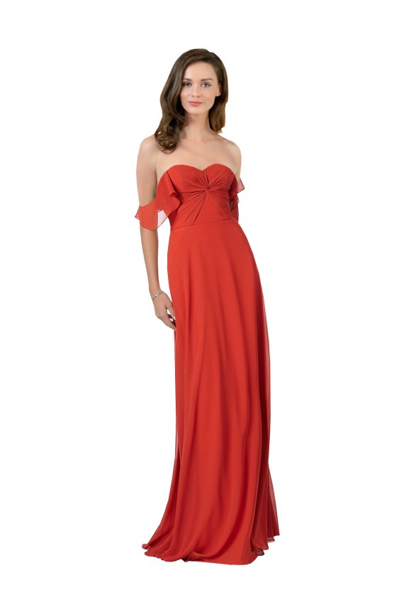 Rouge Trapèze Sans bretelle Mousseline Longue Robes demoiselle d'honneur à Vendre