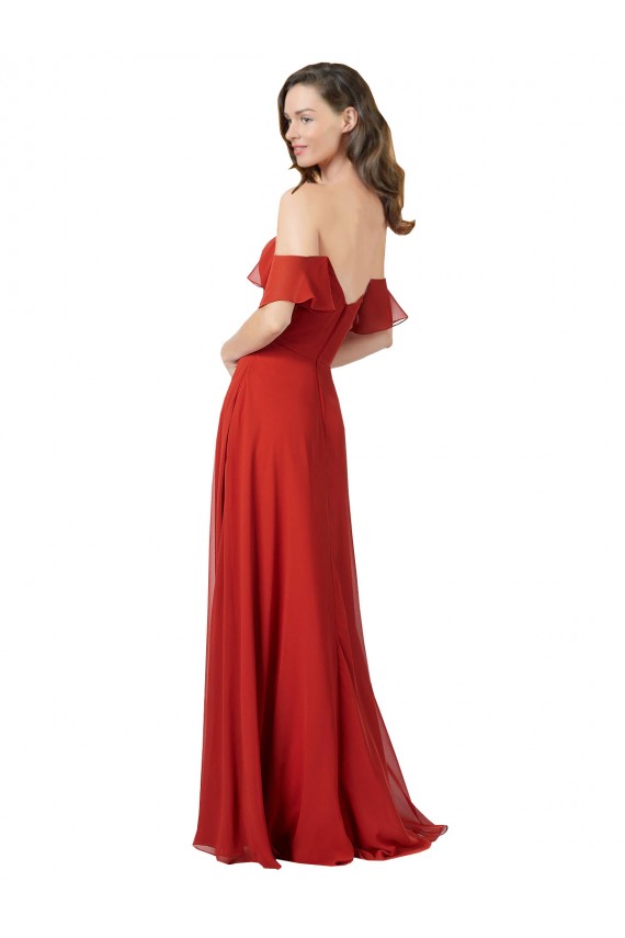 Rouge Trapèze Sans bretelle Mousseline Longue Robes demoiselle d'honneur à Vendre