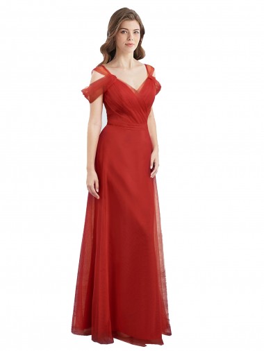 Rouge Trapèze Tulle Longue Robes demoiselle d'honneur à Vendre