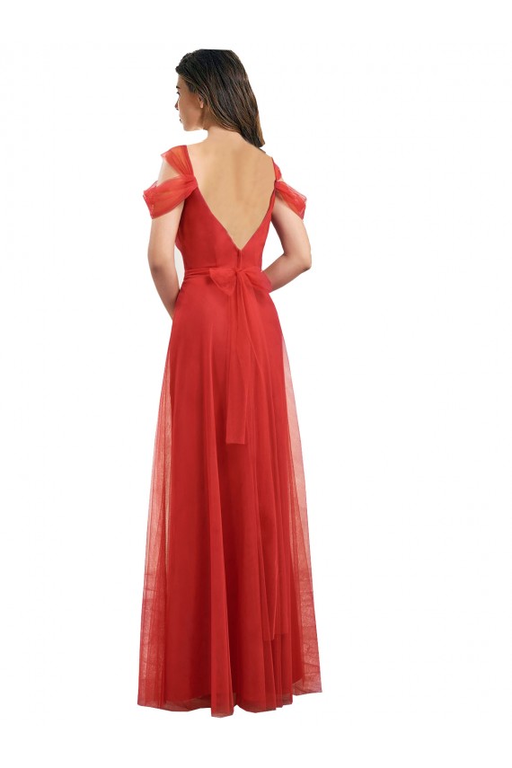 Rouge Trapèze Tulle Longue Robes demoiselle d'honneur à Vendre