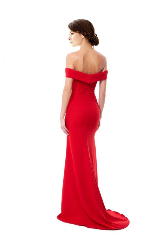 Rouge Trapèze Épaule Dénudée Crêpe Stretch Longue Formelles Robes demoiselle d'honneur / Robes de soirée / Robes de bal à Vendre
