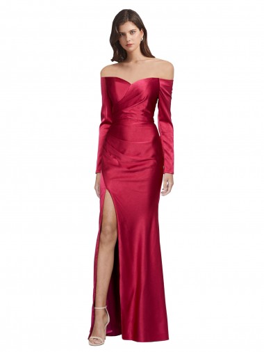 Rouge foncé Fourreau Satiné Stretch Longue Formelles Robes demoiselle d'honneur / Robes de soirée / Robes de bal à Vendre
