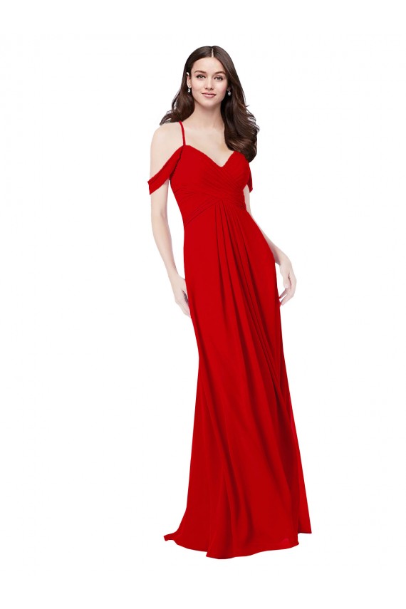 Rouge foncé Trapèze Col V Mousseline Longue Robes demoiselle d'honneur à Vendre