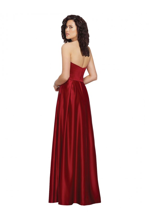 Rouge foncé Trapèze Sans bretelle Satiné Longue Robes demoiselle d'honneur / Robes de bal à Vendre