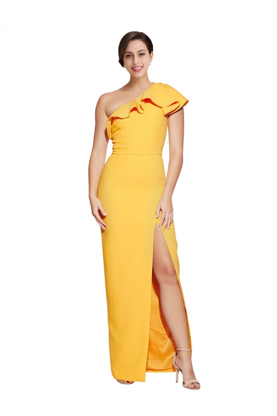 Safran Fourreau Crêpe Stretch Longue Formelles Robes demoiselle d'honneur / Robes de soirée / Robes de bal à Vendre