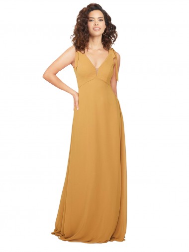 Safran Trapèze Col V Mousseline Longue Robes demoiselle d'honneur à Vendre