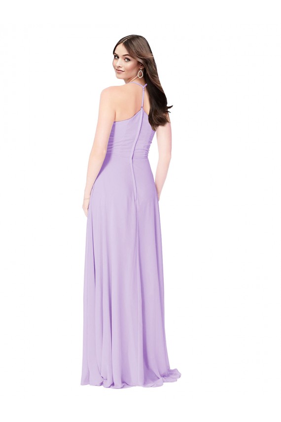 Safran Trapèze Col V Mousseline Longue Robes demoiselle d'honneur à Vendre