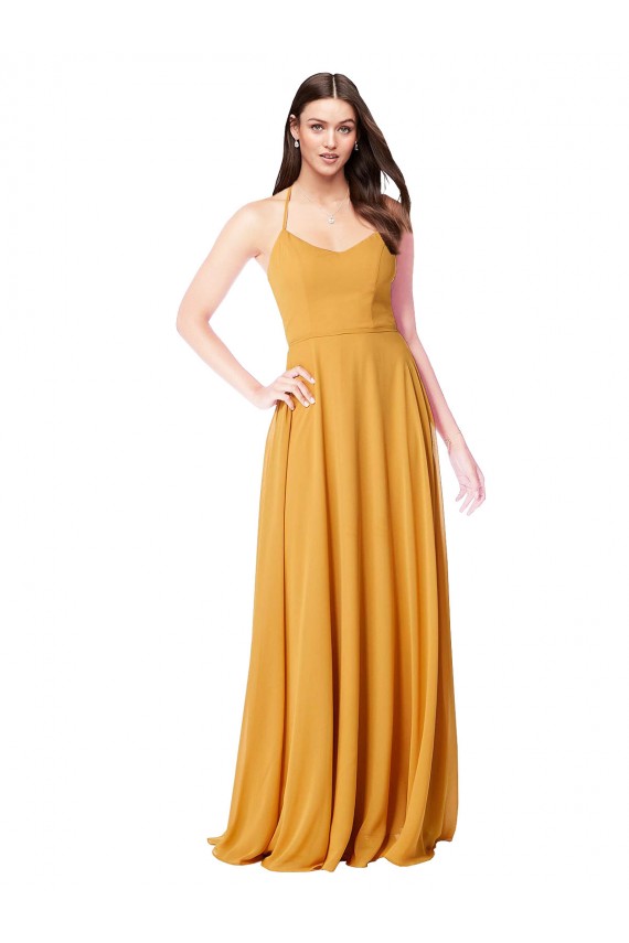 Safran Trapèze Col V Mousseline Longue Robes demoiselle d'honneur à Vendre