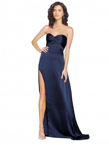 Saphir Trapèze Col Haut Satiné Soyeux Longue Formelles Robes demoiselle d'honneur / Robes de soirée / Robes de bal à Vendre
