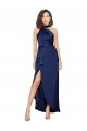 Saphir Trapèze Licou Col Haut Satiné Soyeux Longue Asymétrique Formelles Robes demoiselle d'honneur / Robes de soirée / Robes de bal à Vendre