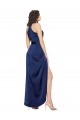 Saphir Trapèze Licou Col Haut Satiné Soyeux Longue Asymétrique Formelles Robes demoiselle d'honneur / Robes de soirée / Robes de bal à Vendre