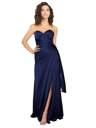 Saphir Trapèze Sans bretelle Satiné Soyeux Longue Formelles Robes demoiselle d'honneur / Robes de soirée / Robes de bal à Vendre