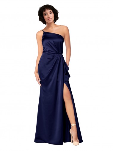 Saphir Trapèze Satiné Soyeux Longue Formelles Robes demoiselle d'honneur / Robes de soirée / Robes de bal à Vendre