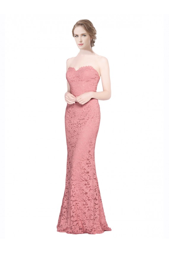 Saumon Sirène Sans bretelle Dentelle Longue Robes demoiselle d'honneur / Robes de bal à Vendre