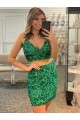 Shamrock Vert Fourreau Col V Courte Paillettes Velours Courte Robes de bal à Vendre