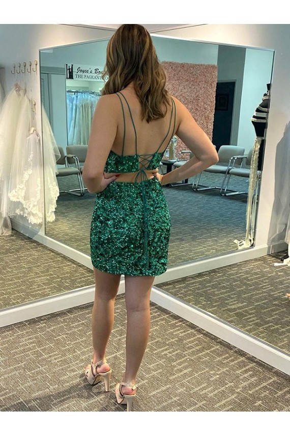Shamrock Vert Fourreau Col V Courte Paillettes Velours Courte Robes de bal à Vendre