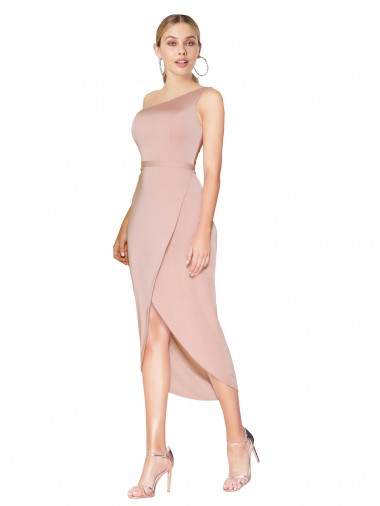 Sirène Col Haut Crêpe Stretch Courte Asymétrique Robes demoiselle d'honneur / Robes de soirée / Robes de cocktail à Vendre