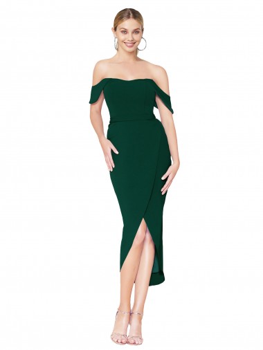 Sirène Épaule Dénudée Col Haut Crêpe Stretch Courte Asymétrique Robes demoiselle d'honneur / Robes de soirée / Robes de cocktail à Vendre