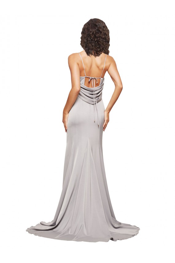 Trapèze Col Haut Balayage train Satiné Stretch Longue Formelles Robes demoiselle d'honneur / Robes de soirée / Robes de bal à Vendre