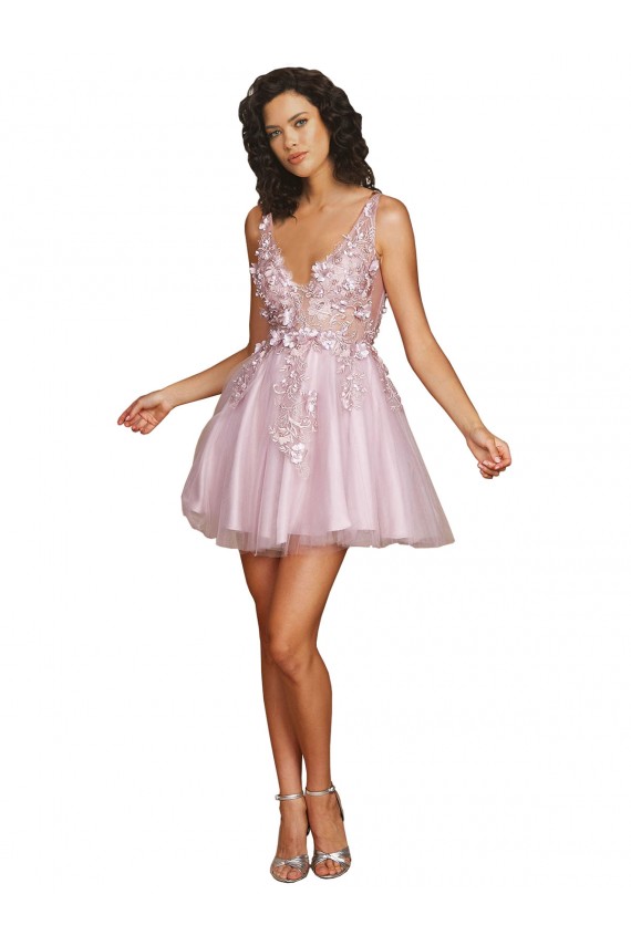 Trapèze Col V Courte Tulle Courte Robes demoiselle d'honneur / Robes de cocktail à Vendre
