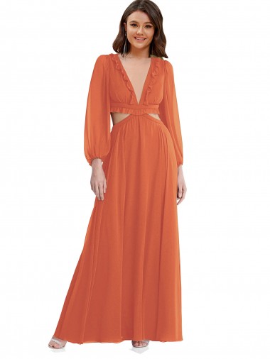 Trapèze Col V Mousseline Longue Asymétrique Robes demoiselle d'honneur à Vendre