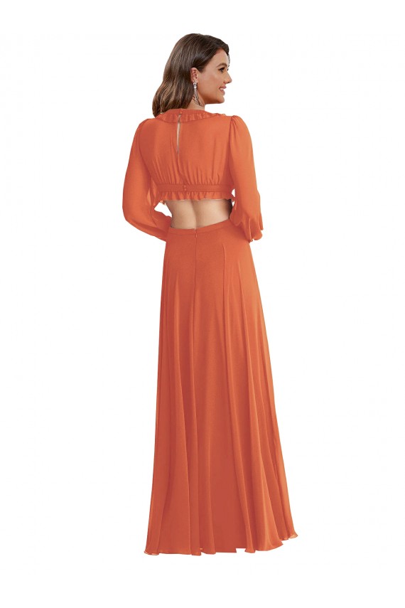 Trapèze Col V Mousseline Longue Asymétrique Robes demoiselle d'honneur à Vendre
