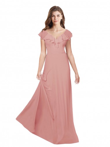 Trapèze Col V Mousseline Longue Robes demoiselle d'honneur à Vendre