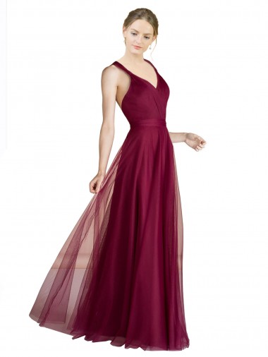 Trapèze Col V Tulle Longue Robes demoiselle d'honneur à Vendre