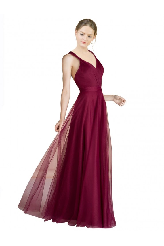 Trapèze Col V Tulle Longue Robes demoiselle d'honneur à Vendre