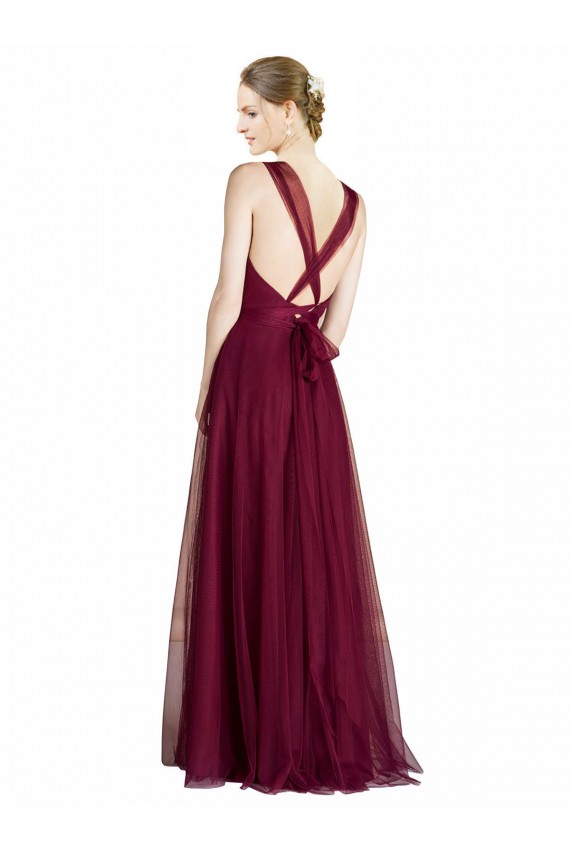 Trapèze Col V Tulle Longue Robes demoiselle d'honneur à Vendre