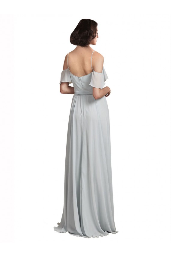 Trapèze Épaule Dénudée Bretelles spaghetti Mousseline Longue Robes demoiselle d'honneur à Vendre