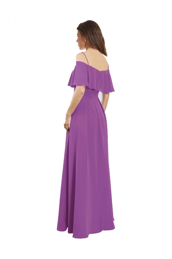 Trapèze Épaule Dénudée Bretelles spaghetti Mousseline Longue Robes demoiselle d'honneur à Vendre