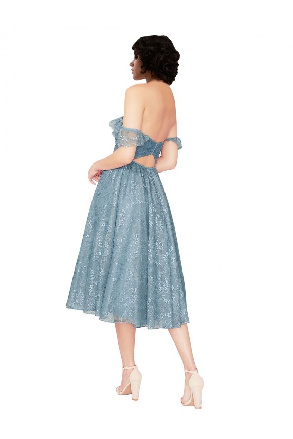Trapèze Épaule Dénudée Dentelle Courte Robes demoiselle d'honneur / Robes de cocktail à Vendre