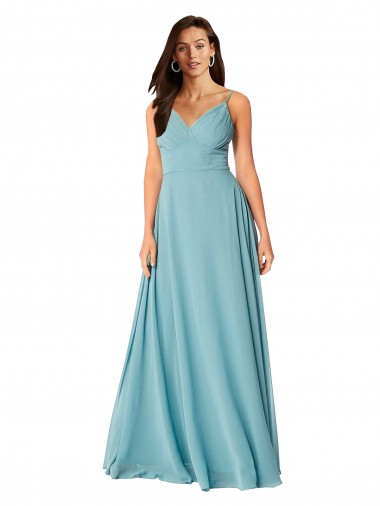 Turquoise Trapèze Col V Mousseline Longue Robes demoiselle d'honneur à Vendre