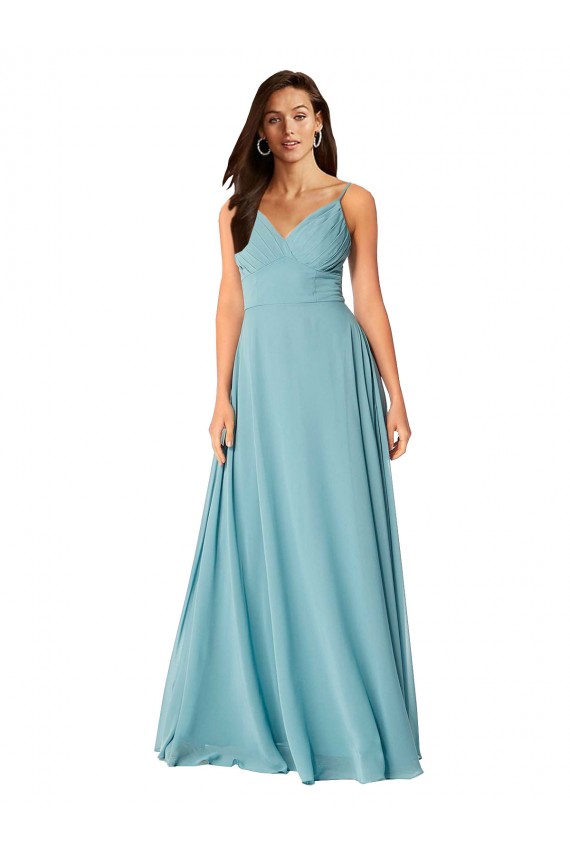 Turquoise Trapèze Col V Mousseline Longue Robes demoiselle d'honneur à Vendre