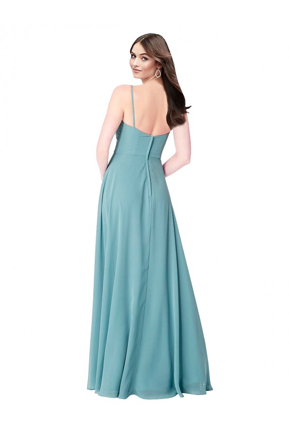 Turquoise Trapèze Col V Mousseline Longue Robes demoiselle d'honneur à Vendre