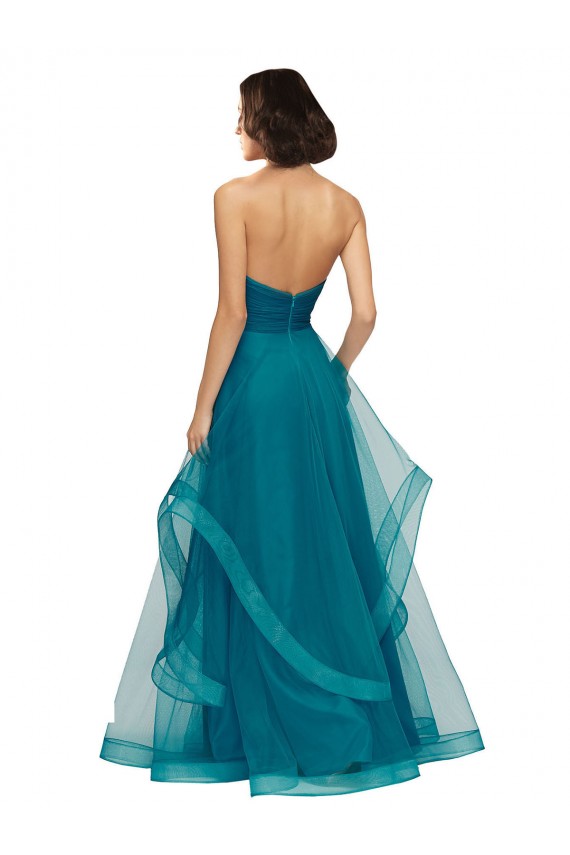 Turquoise Trapèze Sans bretelle Tulle Longue Robes demoiselle d'honneur à Vendre