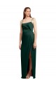 Vert Chasseur Colonne Bretelles spaghetti Col Carré Satiné Stretch Longue Formelles Robes demoiselle d'honneur / Robes de soirée / Robes de bal à Vendre