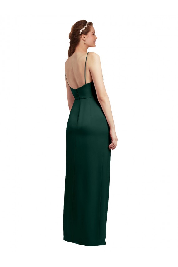 Vert Chasseur Colonne Bretelles spaghetti Col Carré Satiné Stretch Longue Formelles Robes demoiselle d'honneur / Robes de soirée / Robes de bal à Vendre