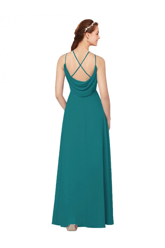 Vert Chasseur Fourreau Col Haut Mousseline Longue Robes demoiselle d'honneur à Vendre