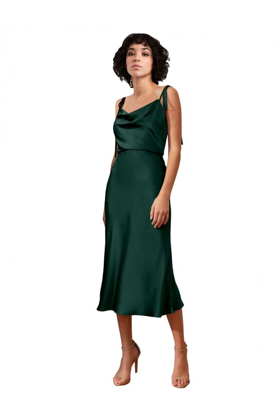 Vert Chasseur Fourreau midi Satiné Stretch Courte Robes demoiselle d'honneur / Robes de soirée / Robes de cocktail à Vendre