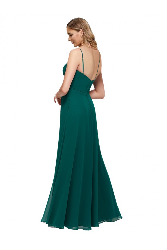 Vert Chasseur Trapèze Bretelles spaghetti Col Carré Mousseline Longue Robes demoiselle d'honneur à Vendre