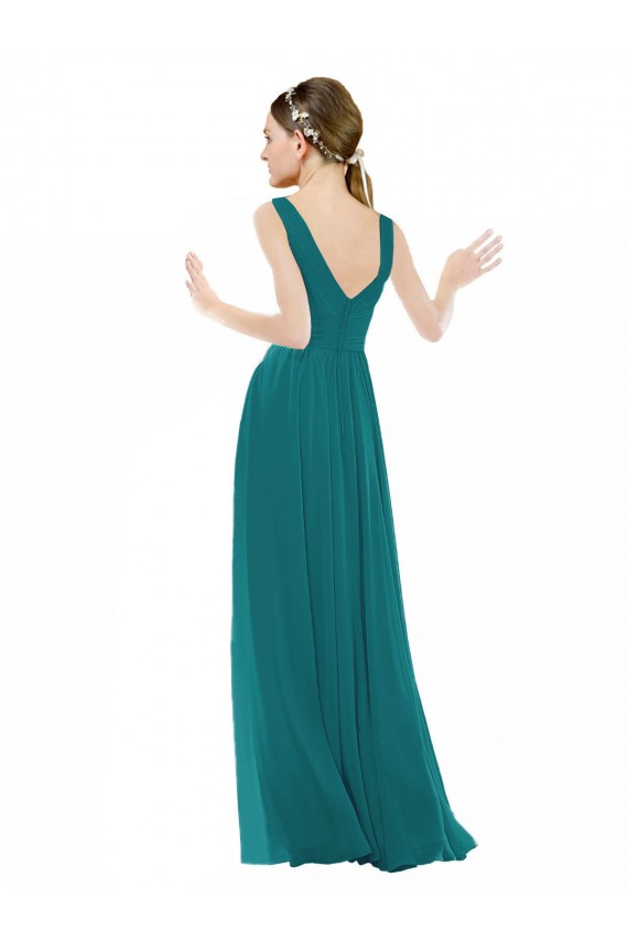 Vert Chasseur Trapèze Col V Mousseline Longue Robes demoiselle d'honneur à Vendre