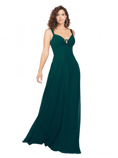 Vert Chasseur Trapèze Col V Mousseline Longue Robes demoiselle d'honneur à Vendre