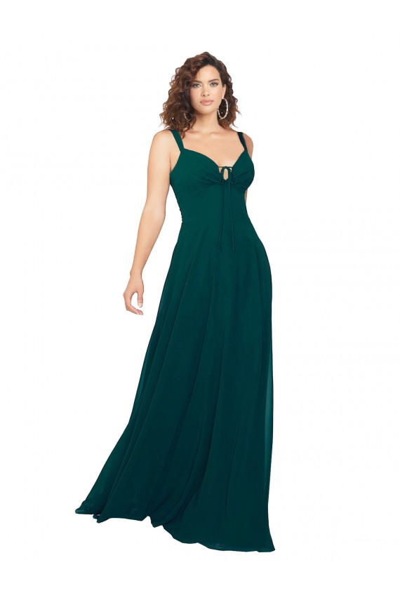 Vert Chasseur Trapèze Col V Mousseline Longue Robes demoiselle d'honneur à Vendre