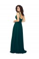 Vert Chasseur Trapèze Col V Mousseline Longue Robes demoiselle d'honneur à Vendre