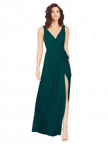 Vert Chasseur Trapèze Col V Mousseline Longue Robes demoiselle d'honneur à Vendre