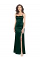 Vert Chasseur Trapèze Scoop Satiné Stretch Longue Formelles Robes demoiselle d'honneur / Robes de soirée / Robes de bal à Vendre